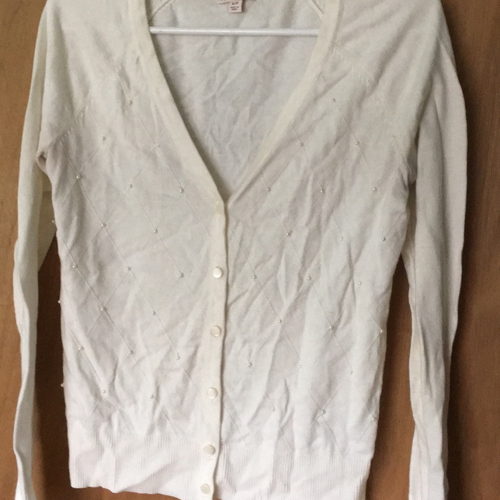 Cream cardigan with pearl detail, merona size sm